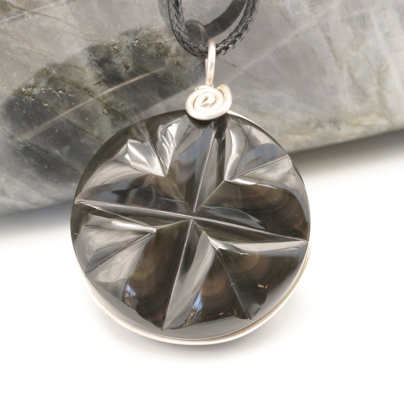 Pendentif Étoile en Obsidienne Œil Céleste — Pierre naturelle du Mexique