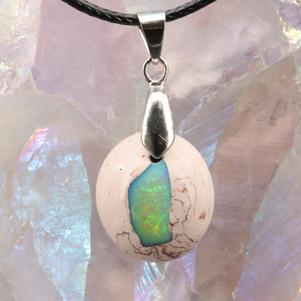 Pendentif opale verte du Mexique, cabochon 20x16 mm - La Pierre FR