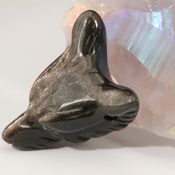 Pendentif loup obsidienne argentée avec son cordon ciré de 50 cm