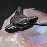Pendentif Tête de Loup en Obsidienne Argentée — Pierre naturelle du Mexique