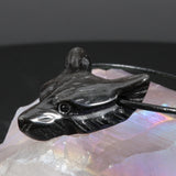 Pendentif Tête de Loup en Obsidienne Argentée — Pierre naturelle du Mexique