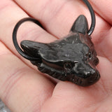 Pendentif Tête de Loup en Obsidienne Argentée — Pierre naturelle du Mexique