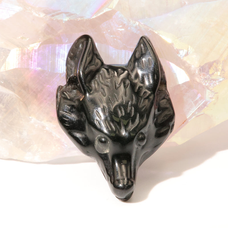Dimensions du pendentif loup en onyx noir, 25 x 35 mm