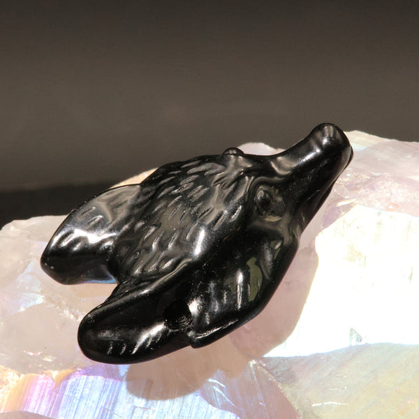 Pendentif loup onyx noir avec son cordon ciré de 50 cm