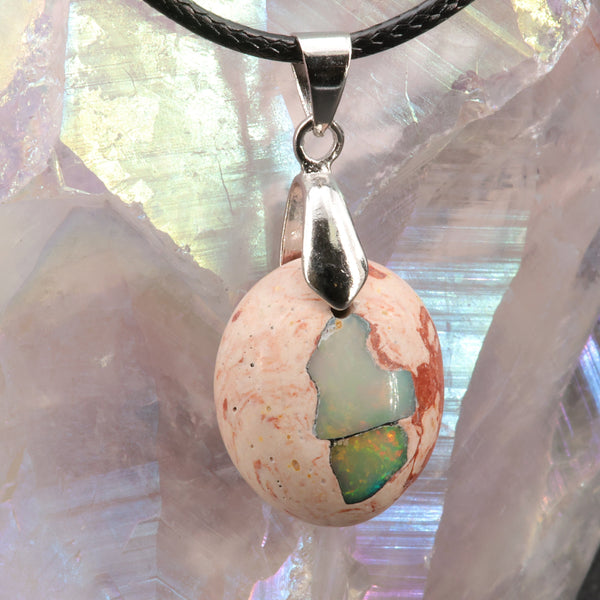 Pendentif opale multicolore du Mexique, cabochon 20x16 mm - La Pierre FR