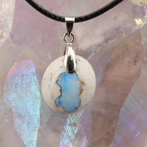 Pendentif opale bleue du Mexique, cabochon 18x15 mm - La Pierre FR