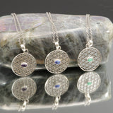 Pendentif Fleur de Vie en Argent et Pierre Naturelle — Émeraude, Améthyste ou Lapis-Lazuli
