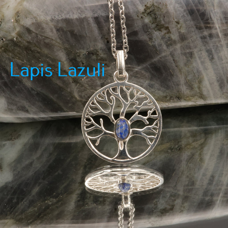 Pendentif arbre de vie sur pierre de lapis-lazuli d'Afghanistan