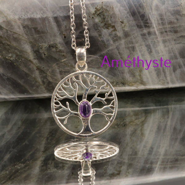 Pendentif arbre de vie sur pierre d'émeraude de Colombie