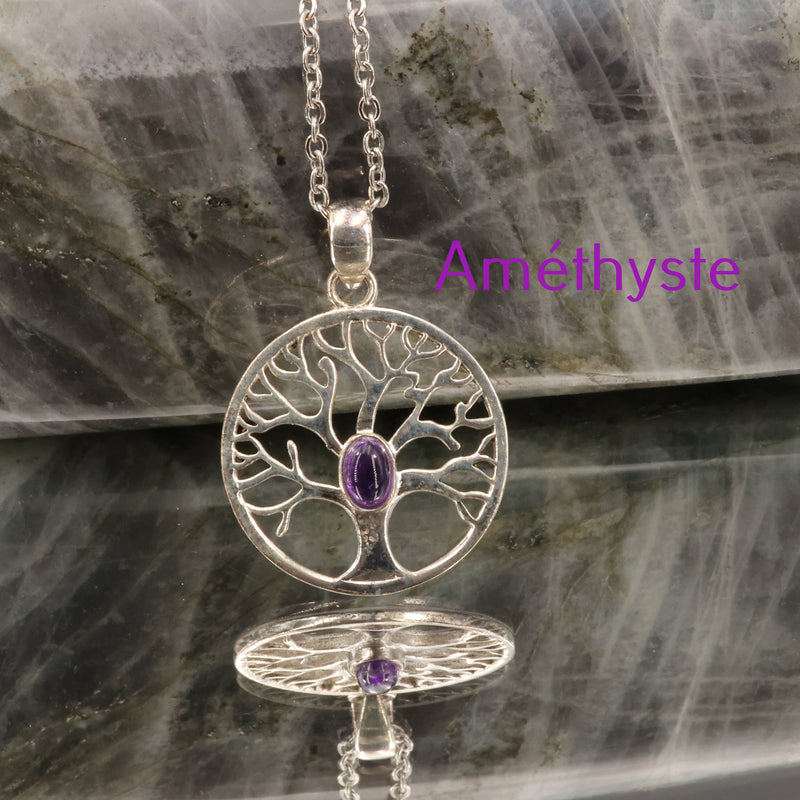 Pendentif arbre de vie sur pierre d'émeraude de Colombie