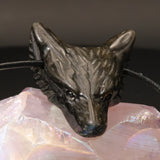 Pendentif Tête de Loup en Obsidienne Dorée — Pierre naturelle du Mexique