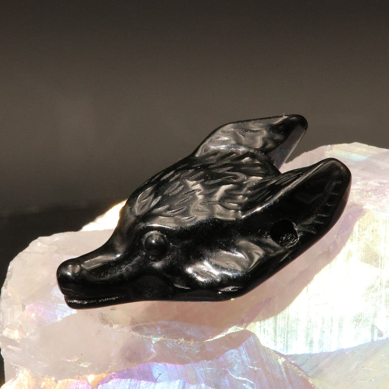 Pendentif Tête de Loup en Onyx Noir — Pierre naturelle sculptée