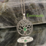 Pendentif Arbre de Vie en Argent et Pierre Naturelle — Émeraude, Améthyste ou Lapis-Lazuli