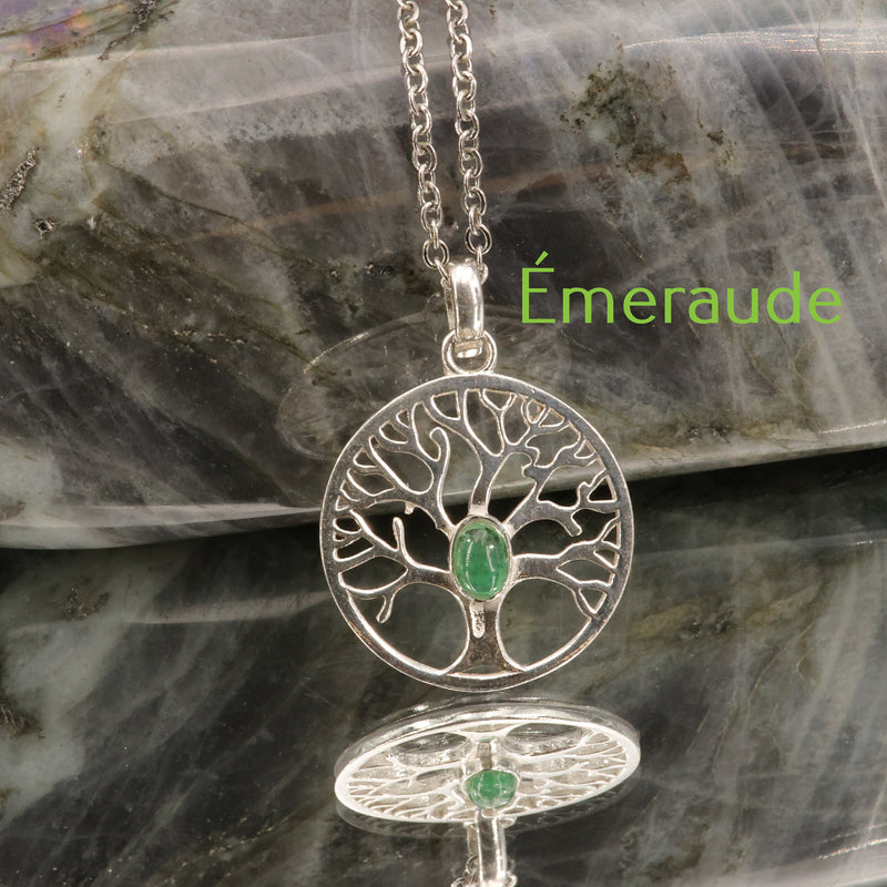 Pendentif arbre de vie sur pierre d'améthyste du Brésil