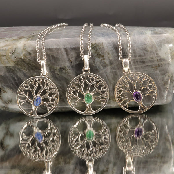 Pendentif arbre de vie en argent et pierre naturelle — La Pierre FR