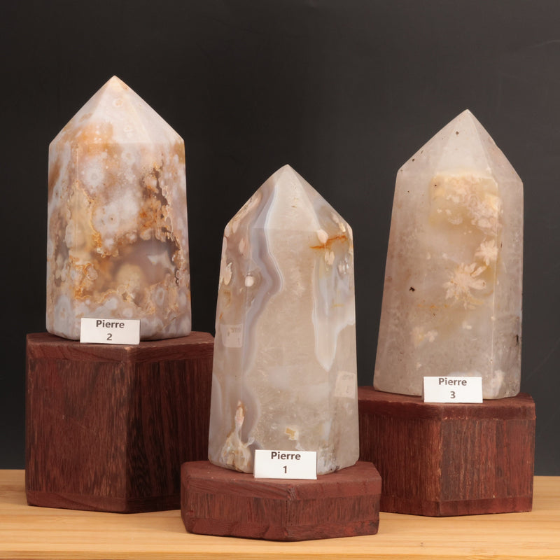 Inclusions blanches en corolle dans l'agate fleur naturelle de Madagascar