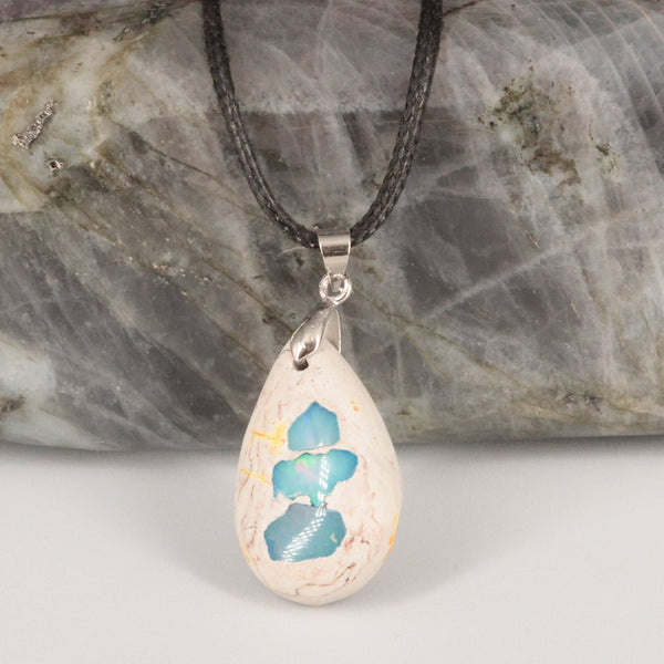 Pendentif opale bleue du Mexique, cabochon 25x15 mm - La Pierre FR