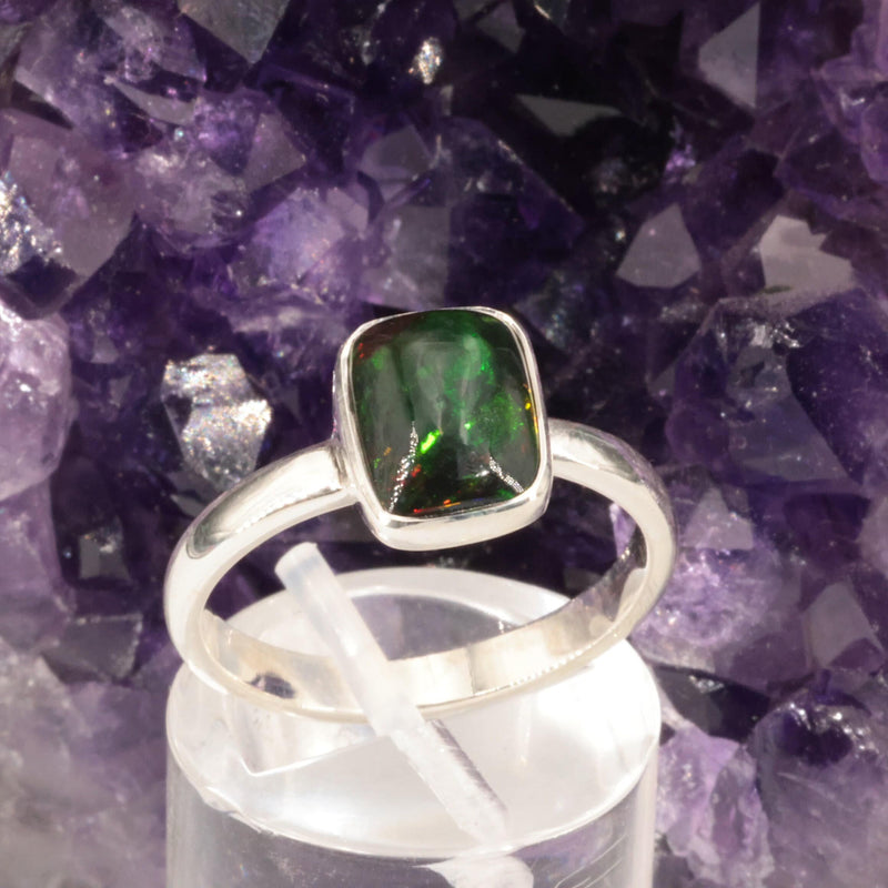 Bague Opale Noire d'Éthiopie en argent (Étincelle)