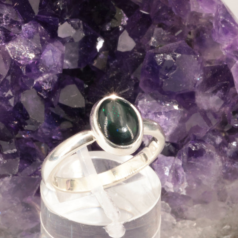 Bague Opale Noire d'Éthiopie en argent (Braise)