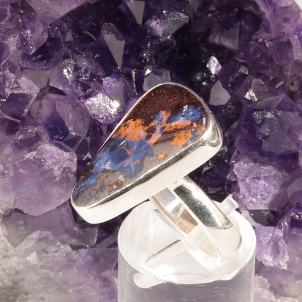 Bague opale boulder du Queensland, cabochon 17x24 mm sur argent