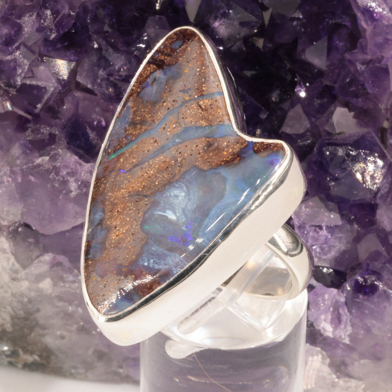 Bague opale boulder du Queensland, cabochon 39x26 mm sur argent