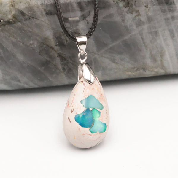 Pendentif opale bleue verte du Mexique, cabochon 25x16 mm - La Pierre FR