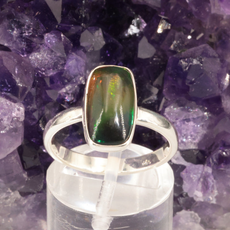 Bague Opale Noire d'Éthiopie en argent (Nuit de Feu)