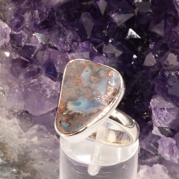 Bague opale boulder du Queensland, cabochon 16x21 mm sur argent