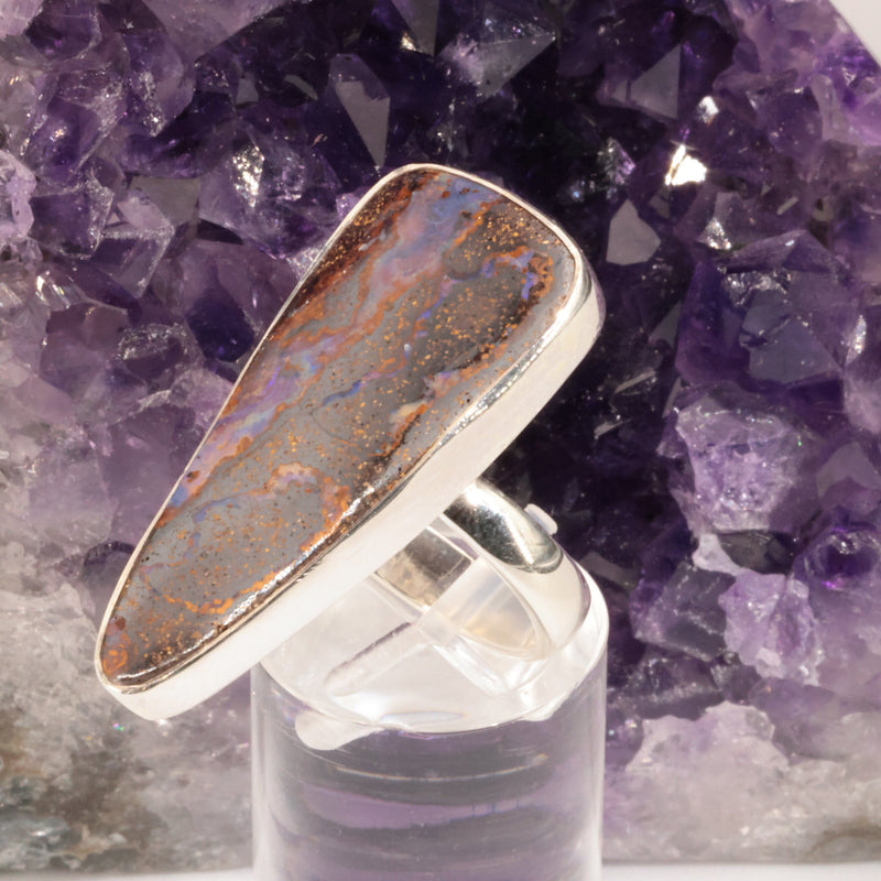 Bague opale boulder du Queensland, cabochon 34x16 mm sur argent