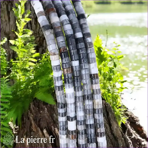 Jade Gris : Perles en pierre naturelle ronde et plate 4mm "Heishi" – Fil de 36cm, idéal pour la création de bijoux