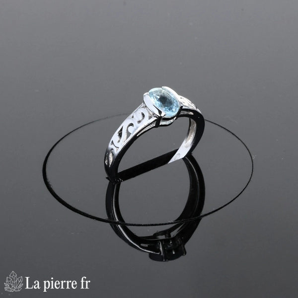 Profil de la Bague Aigue-Marine (Vintage Solitaire) en argent 925, mettant en évidence la monture originale.