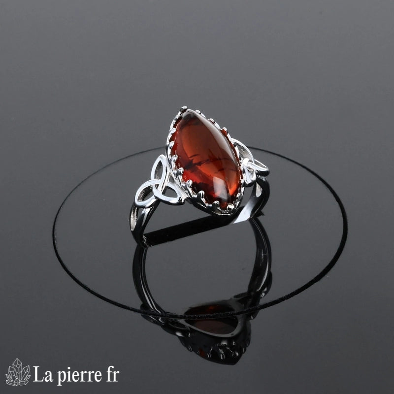 Bague femme Ambre Argent Rhodié (Entrelacs Celtiques) inspiration celtique - La Pierre Fr.
