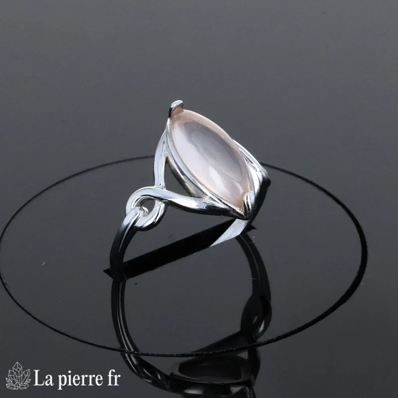 Bague femme élégante La Pierre Fr (Navette Poudrée) forme navette argent 925