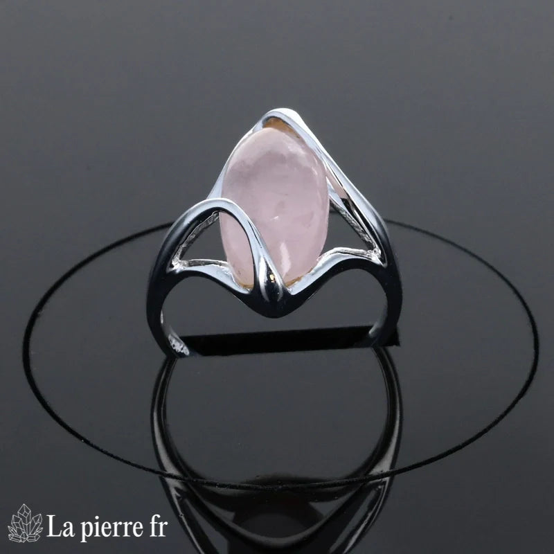 Bague femme moderne La Pierre Fr (Ovale Serein) argent massif quartz rose