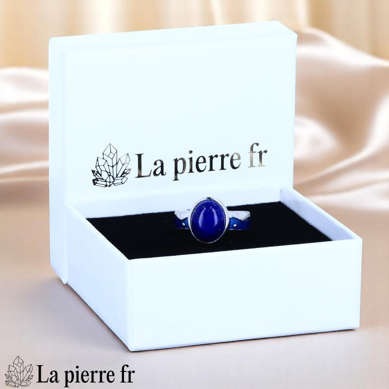 Bague Lapis-lazuli Émail Vintage (Charme d'Antan) de grande taille, bijou artistique.