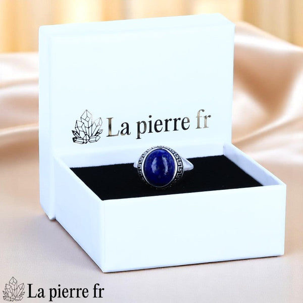 Bague Lapis-lazuli Vintage Émail (Romance Éternelle) de grande taille, bijou romantique.
