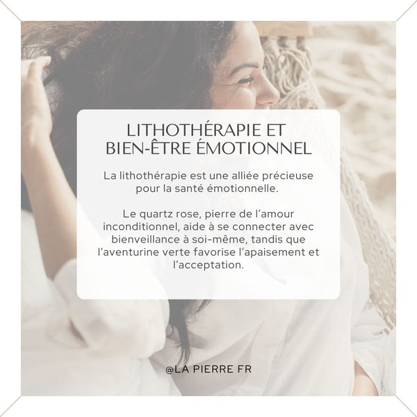 Carte expliquant le rôle des pierres dans le bien-être émotionnel.