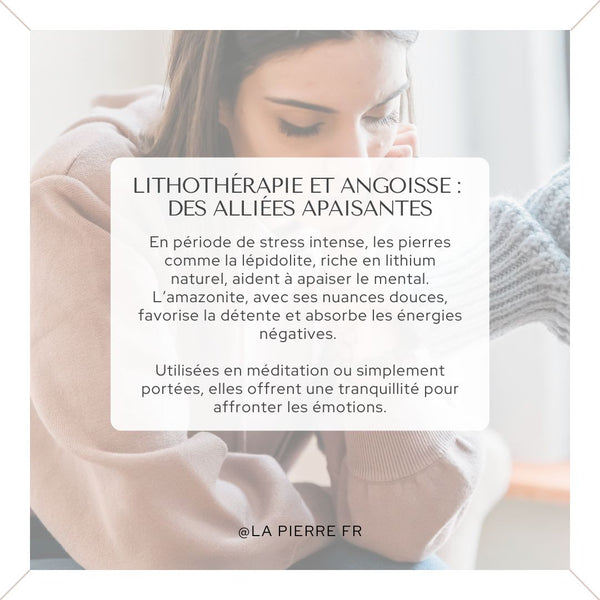 Carte présentant des pierres alliées pour apaiser l’angoisse en lithothérapie.
