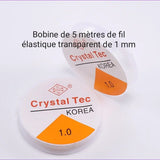 2 Bobines de fil élastique transparent de 0,6mm à 1mm pour la fabrication de bracelet ou collier