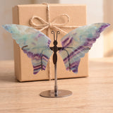 Papillon Décoratif en Fluorite Arc-en-Ciel sur Socle, 12 à 15 cm
