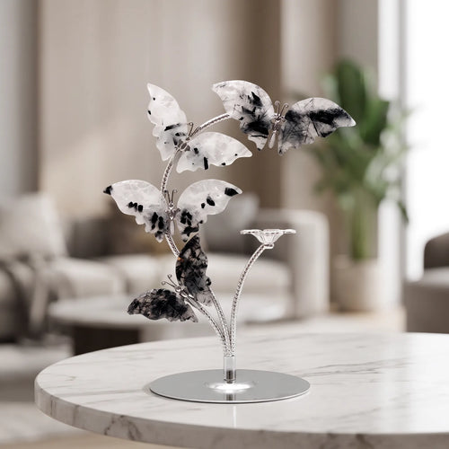Papillons en Quartz Tourmaline sur Socle Argenté, 18 à 21 cm