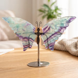 Papillon Décoratif en Fluorite Arc-en-Ciel sur Socle, 12 à 15 cm