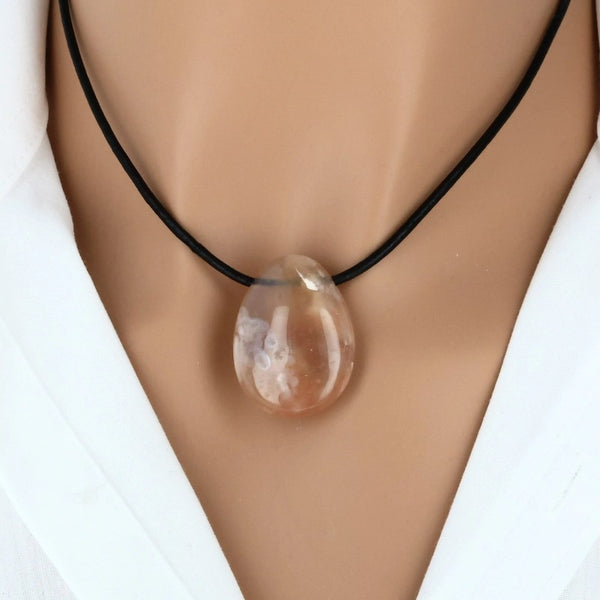 pendentif agate fleur forme pierre naturelle