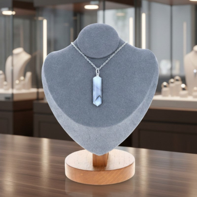 Pendentif pointe en Agate grise naturelle – pierre élégante et apaisante