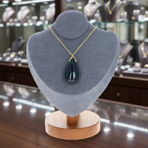 Pendentif Agate Mousse avec chaîne dorée 60 cm, pierre naturelle en larme