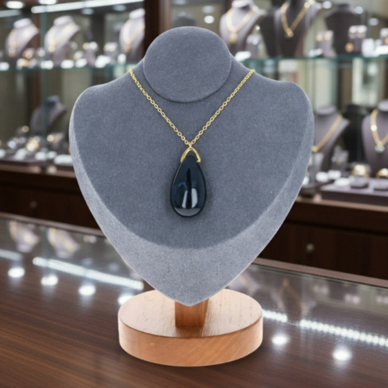 Pendentif Agate Mousse avec chaîne dorée 60 cm, pierre naturelle en larme