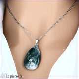Pendentif goutte en pierre Agate Mousse verte et blanche, bijou de lithothérapie