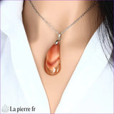 Pendentif Agate rouge en goutte avec chaîne argentée
