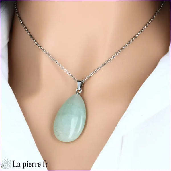 Pendentif goutte en pierre Amazonite verte-bleue, bijou de lithothérapie