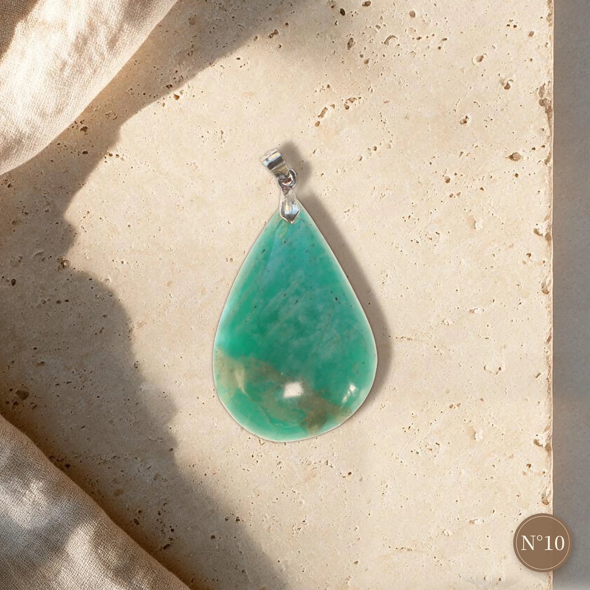 Pendentif amazonite N°10, goutte turquoise soutenu avec zone caramel, pièce unique
